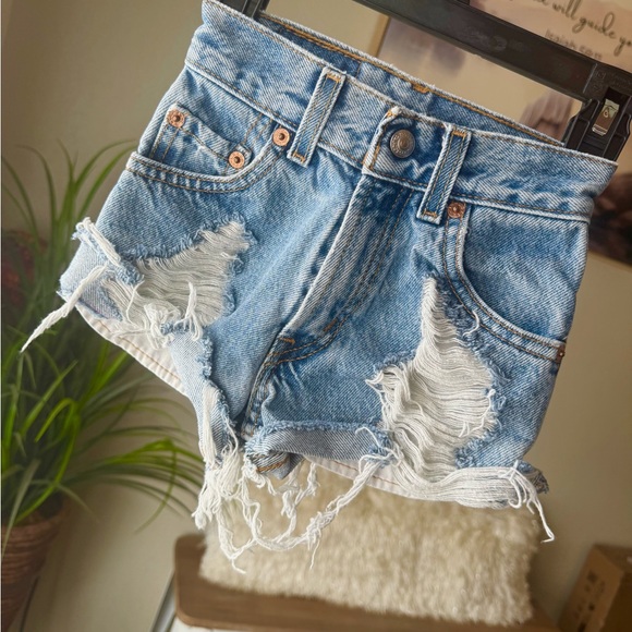 Levi's Blue Distressed Jean Shorts